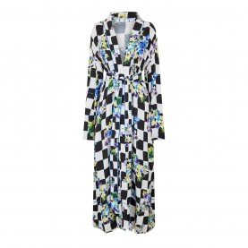 дамски,пижами,off,white,floral,print,satin,pajama,robe,black,white