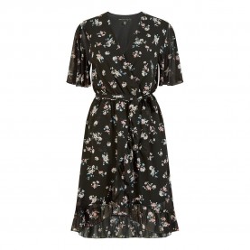 Дамска рокля Mela London Womens Black Floral Frill Wrap Dress - Black дамска,рокля,дамски,поли,и,рокли,mela,london,women,s,black,floral,frill,wrap,dress,black