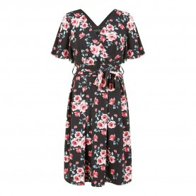 Дамска рокля Mela London Womens Black Floral Wrap Skater Dress - Black дамска,рокля,дамски,поли,и,рокли,mela,london,women,s,black,floral,wrap,skater,dress,black