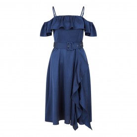 рокля,дамски,поли,и,рокли,yumi,yumi,navy,bardot,satin,frill,dress,with,belt,navy