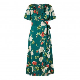 рокля,дамски,поли,и,рокли,yumi,yumi,green,satin,rose,print,wrap,dress,green