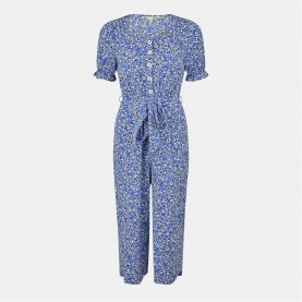 дамски,летни,гащеризони,yumi,yumi,blue,floral,puff,sleeve,jumpsuit,blue
