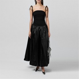 Рокля AmyLynn Women's Alexa Satin Tie Peplum Dress - Black рокля,дамски,поли,и,рокли,amylynn,women's,alexa,satin,tie,peplum,dress,black