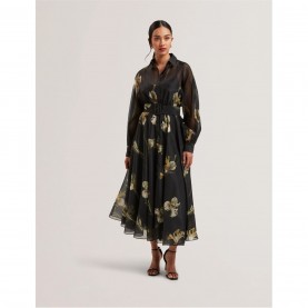 рокля,дамски,поли,и,рокли,ted,baker,liorral,printed,organza,belted,maxi,dress,black
