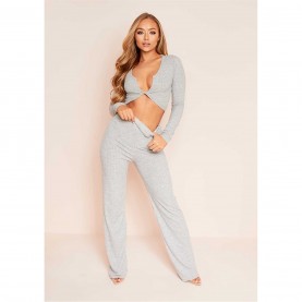 къса,блуза,дамски,топове,missy,empire,&amp;,match,ribbed,twist,front,crop,top,grey