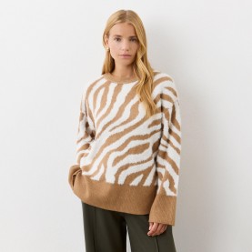 Пуловер Finery Tulle Print Knit Jumper - TAN ZEBRA пуловер,дамски,плетени,дрехи,finery,tulle,print,knit,jumper,tan,zebra