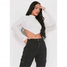 къса,блуза,дамски,топове,missy,empire,high,neck,tie,back,crop,top,white