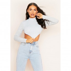 къса,блуза,дамски,топове,missy,empire,high,neck,tie,back,crop,top,grey