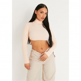 пуловер,дамски,блузи,missy,empire,crop,roll,neck,knitted,jumper,nude