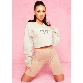 блуза,дамски,блузи,missy,empire,empire,branded,slogan,cropped,sweater,sand