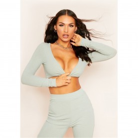къса,блуза,дамски,топове,missy,empire,front,ribbed,crop,top,sage