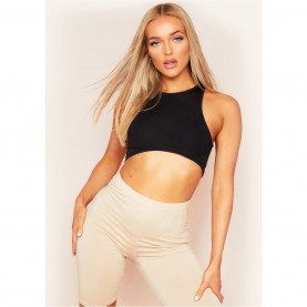 къса,блуза,дамски,топове,missy,empire,racer,ribbed,curved,hem,crop,top,black