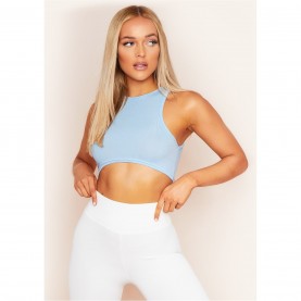 къса,блуза,дамски,топове,missy,empire,racer,ribbed,curved,hem,crop,top,blue
