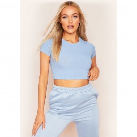 фланелка,с,къс,ръкав,дамски,топове,missy,empire,short,sleeve,cropped,tee,blue
