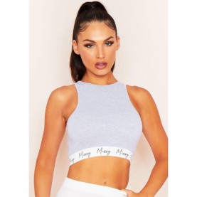 Къса блуза Missy Empire Missy Branded Racer Crop Top - Grey къса,блуза,missy,empire,missy,branded,racer,crop,top,grey