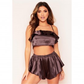 пижама,дамски,пижами,missy,empire,frill,pyjama,crop,top,chocolate