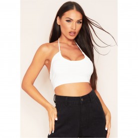 къса,блуза,дамски,топове,missy,empire,slinky,halterneck,crop,top,ivory