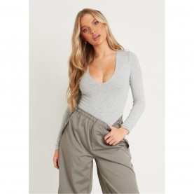 дамски,топове,missy,empire,sleeve,plunge,bodysuit,grey