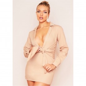 рокля,дамски,поли,и,рокли,missy,empire,waist,plunge,mini,dress,beige
