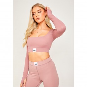 къса,блуза,дамски,топове,missy,empire,sport,tab,logo,thick,gym,long,sleeve,crop,top,rose