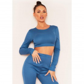 Къса блуза Missy Empire Long Sleeve Thick Bandage Rib Crop Top - Teal къса,блуза,missy,empire,long,sleeve,thick,bandage,rib,crop,top,teal