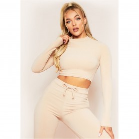 къса,блуза,дамски,топове,missy,empire,high,neck,tie,back,long,sleeve,crop,top,nude