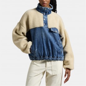 Поларено яке POLO RALPH LAUREN Women's Fleece and Denim Funnel Neck Long Sleeve Oversized Fit Sherpa Jacket - CUSI WASH поларено,яке,дамски,якета,и,палта,polo,ralph,lauren,women's,fleece,and,denim,funnel,neck,long,sleeve,oversized,fit,sherpa,jacket,cusi,wash