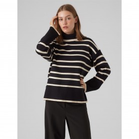 Пуловер Vero Moda Women's Knitted Striped Crew Neck Jumper - Black пуловер,дамски,плетени,дрехи,vero,moda,women's,knitted,striped,crew,neck,jumper,black