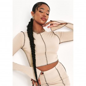 къса,блуза,дамски,топове,missy,empire,stitch,slit,sleeve,ribbed,crop,top,stone