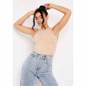 къса,блуза,дамски,топове,missy,empire,cupped,racer,ribbed,crop,top,beige