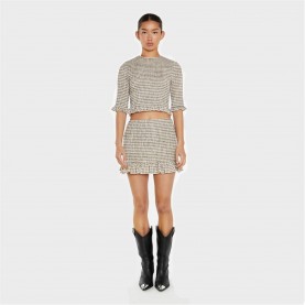 къса,блуза,дамски,топове,glamorous,beige,black,check,shirred,crop,top,beige