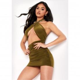 рокля,дамски,поли,и,рокли,missy,empire,side,wrap,cut,out,ruched,halterneck,mini,dress,olive