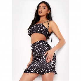 къса,блуза,дамски,топове,missy,empire,dot,strappy,tie,up,crop,top,black