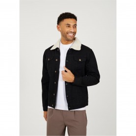 яке,мъжки,якета,brave,soul,mens,black,denim,jacket,with,detachable,borg,collar,blk,dnm,ecru
