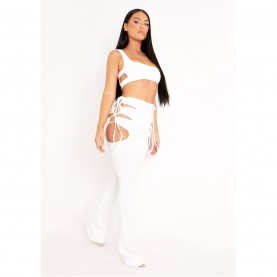 панталони,missy,empire,out,lace,up,flared,trousers,cream