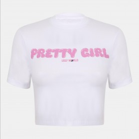 Бебешка фланелка с къс ръкав Pretty Boy Ugly World Womens Cotton Short Sleeve Slim Fit Baby Tee - White/Pink бебешка,фланелка,с,къс,ръкав,дамски,топове,pretty,boy,ugly,world,women,s,cotton,short,sleeve,slim,fit,baby,tee,white,pink