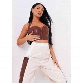 къса,блуза,missy,empire,pu,halterneck,crop,top,chocolate