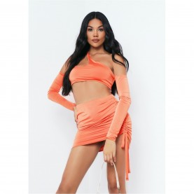 къса,блуза,дамски,топове,missy,empire,shoulder,sleeves,crop,top,orange