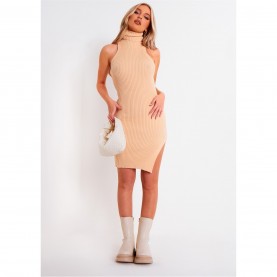 рокля,дамски,поли,и,рокли,missy,empire,knit,roll,neck,dress,with,split,beige