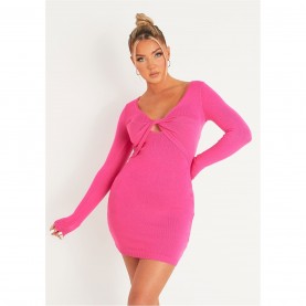рокля,дамски,поли,и,рокли,missy,empire,sleeve,twist,front,knitted,mini,dress,pink