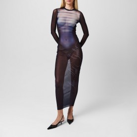 Рокля Jean Paul Gaultier Long Sleeve Mesh Maxi Dress - Navy рокля,дамски,поли,и,рокли,jean,paul,gaultier,long,sleeve,mesh,maxi,dress,navy
