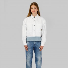 Яке G Star Kids' White Cropped Denim Jacket - White яке,детски,3/4,панталони,g,star,kids',white,cropped,denim,jacket,white