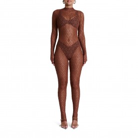 Naked Wardrobe Stretch Lace Stirrup Jumpsuit - Brwn Sugar naked,wardrobe,stretch,lace,stirrup,jumpsuit,brwn,sugar