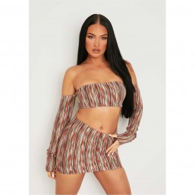 къса,блуза,дамски,топове,missy,empire,stripe,cold,shoulder,bandeau,crop,top,multi