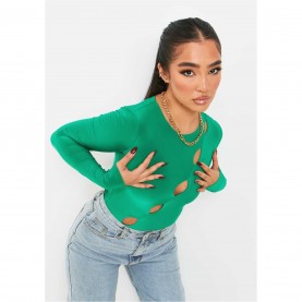 дамски,топове,missy,empire,layer,slinky,cut,out,long,sleeve,bodysuit,green