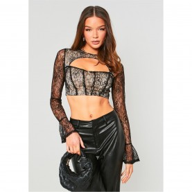 фланелка,с,дълъг,ръкав,дамски,топове,missy,empire,long,sleeve,top,with,cut,out,black