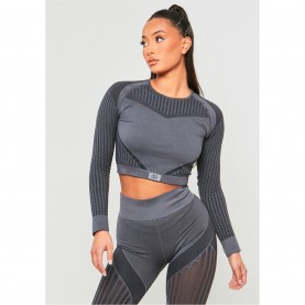 къса,блуза,дамски,топове,missy,empire,missy,sport,seamless,ladder,detail,long,sleeve,crop,top,charcoal