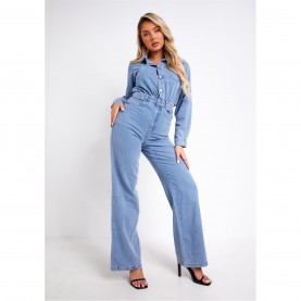 дамски,поли,и,рокли,missy,empire,wash,denim,boiler,suit,blue
