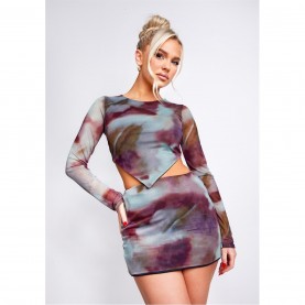 дамски,ризи,missy,empire,printed,asymmetric,mesh,top,brown