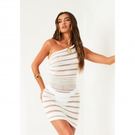 Рокля Missy Empire Sheer Striped Knit Dress - White рокля,дамски,поли,и,рокли,missy,empire,sheer,striped,knit,dress,white